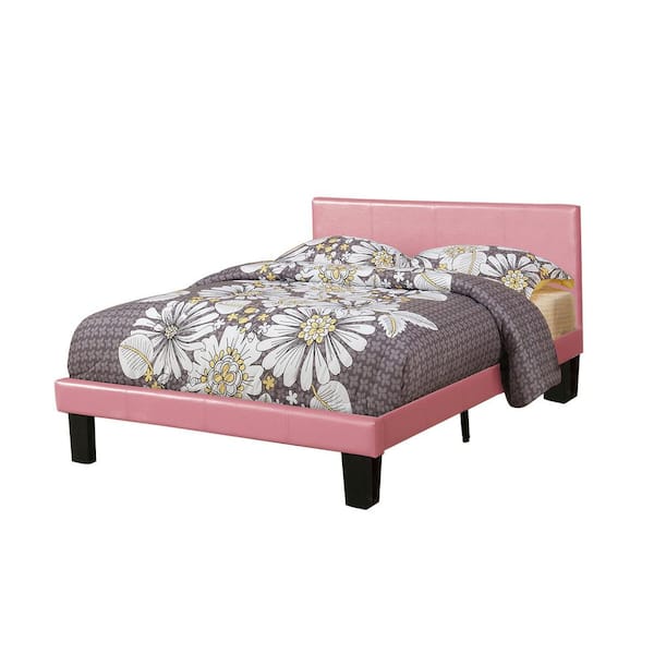 SIMPLE RELAX Faux Leather Pink Upholstered Full Size Bed