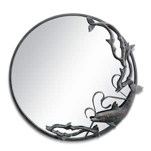 22 in. W x 22 in. H Dolphin Round Framed Antique Bronze Mirror