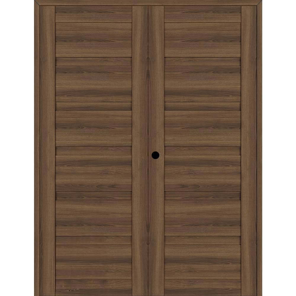 Louver 36 in. x 83.25 in. Right Active Pecan Nutwood Wood Composite Double Prehung Interior Door price history on PriceWatchPro