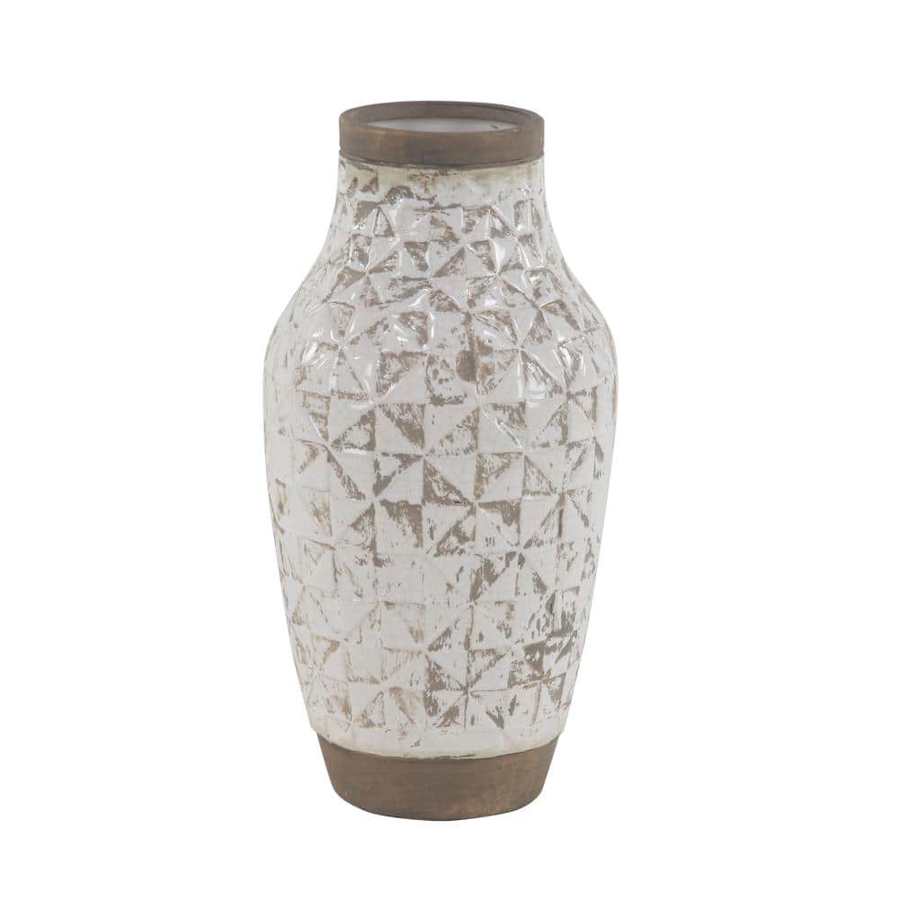 Elegant White Ceramic Table Vase with Geometric Accents 16.25"