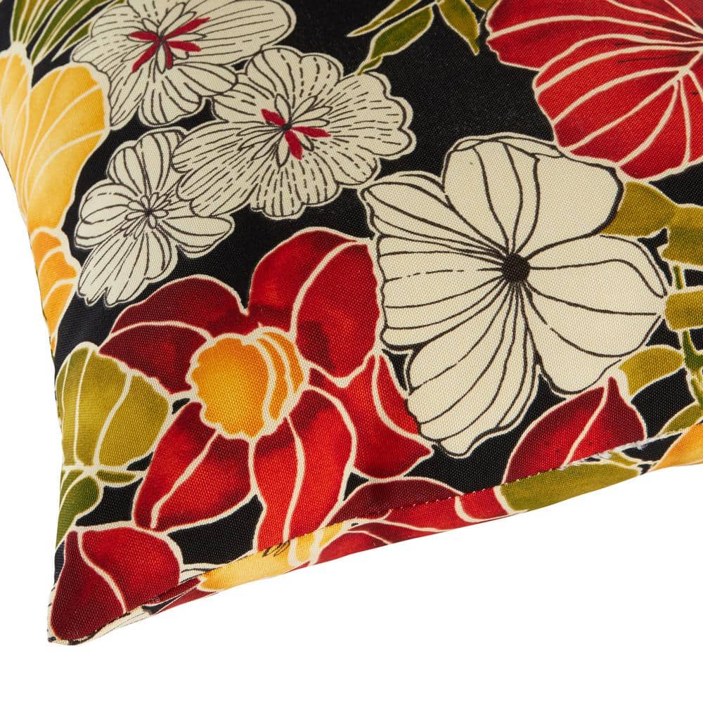 Aloha Black Floral 17" Square Outdoor Throw Pillow Set