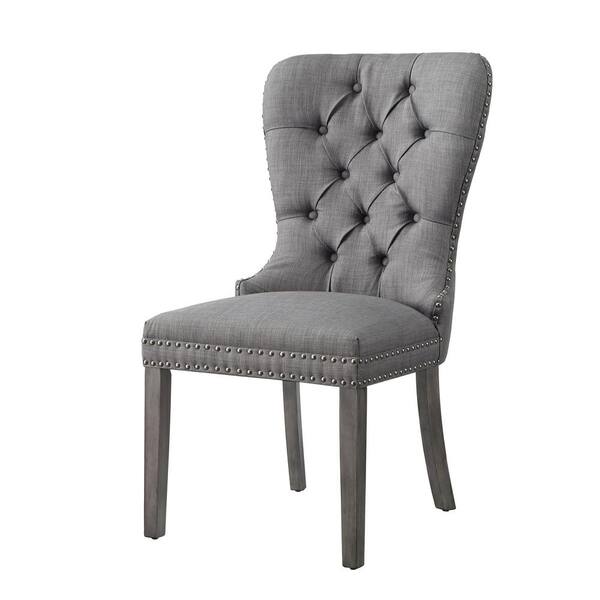Inspired Home Nevaeh Light Grey Linen, Nailhead Dining Chairs Set Of 4 Black