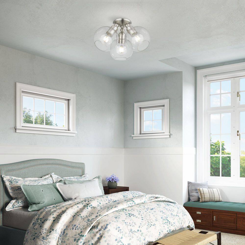 Brushed Nickel 3-Light Semi-Flush Mount with Clear Glass Shades