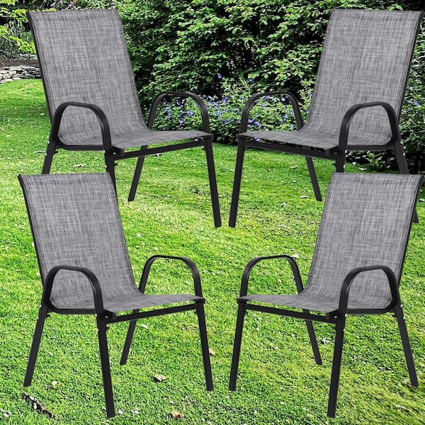 cenadinz 4-Piece Metal Outdoor Recliner with Armrest/High Backrest in Grey