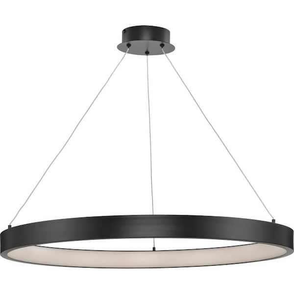 Inverse 35-Watt Integrated LED Matte Black Modern Standard Pendant with Shade