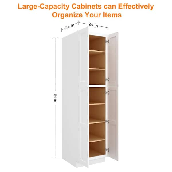 24-in W X 24-in D X 84-in H in Shaker White Plywood Ready to Assemble Floor Wall Pantry Kitchen Cabinet