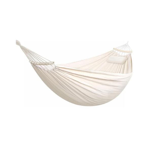 9 ft. Portable Hammock Bed Hammock with Detachable Spreader Bar Pillow in Beige