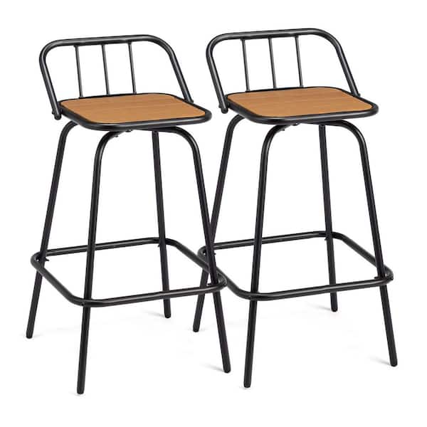 Teak Swivel Metal Outdoor Bar Stool (2-Pack)