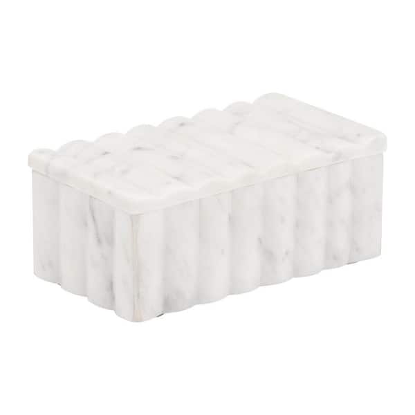 Liv & Skye White 7 in. x 3 in. Marble Ridged Decorative Box