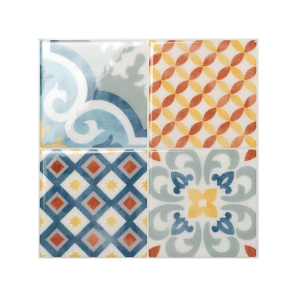 smart tiles Vintage Almada Multi-Color 9 in. x 9 in. Vinyl Peel and Stick Tile (2.22 sq. ft. / 4 pack)