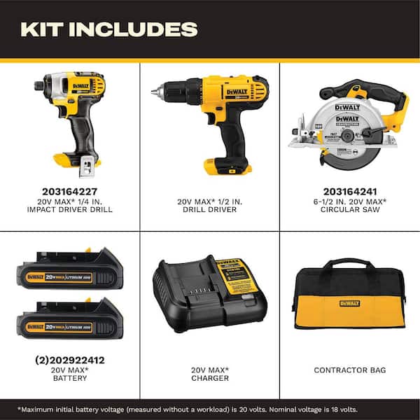 20-Volt MAX Lithium-Ion Cordless Combo Kit (2-Tool) with Bonus Bare Cordless Circular Saw