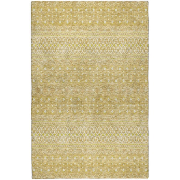Dream Shag Premium Machine Washable Abstract ADS709 Gold 3 ft. x 5 ft. Area Rug