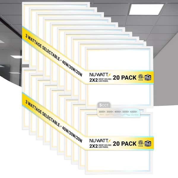 2 ft. x 2 ft. Drop Ceiling Backlit Integrated LED Panel 5CCT 30K-65K Color & Lumens Selectable Dimmable 120-277V (20PK)