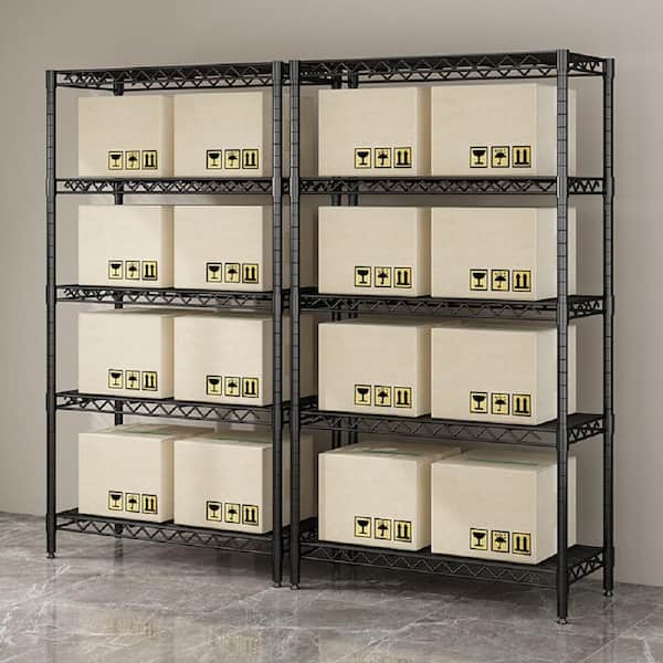 Amucolo 5-Tier Black Adjustable Wire Shelving Metal Storage Shelf Unit (35.7 in. W x 70.86 in. H x 13.97 in. D)