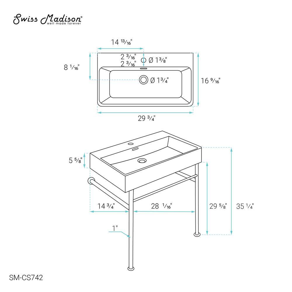 Claire 30" White Ceramic Wall-Mount Console Sink