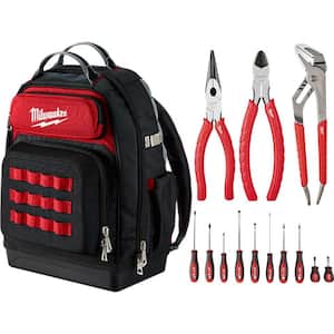 15 in. Ultimate Jobsite Backpack with Pliers Kit and Screwdriver Set (14-Piece)