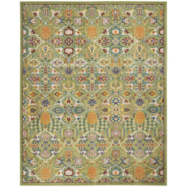 9 ft. x 12 ft. Green Floral Power Loom Area Rug