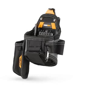 7-pocket Tape Measure and Utility Knife Pouch, Black with ClipTech Hub notebook, carpenter pencil and carabiner loop