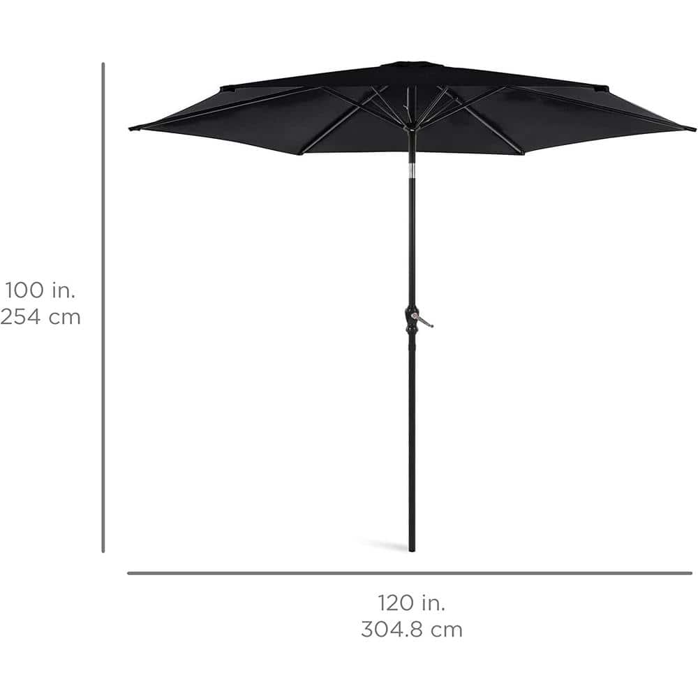 10ft Black Powder-Coated Steel Outdoor Patio Umbrella with Crank