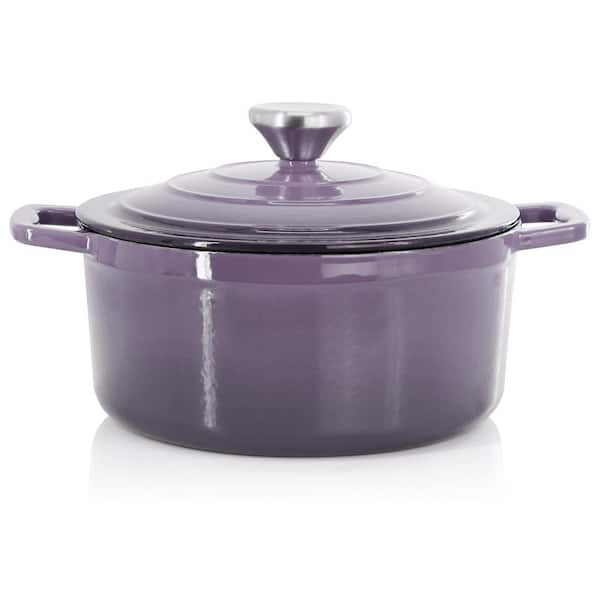 MegaChef 2.7 Quart Round Enameled Cast Iron Casserole in Gradient Purple