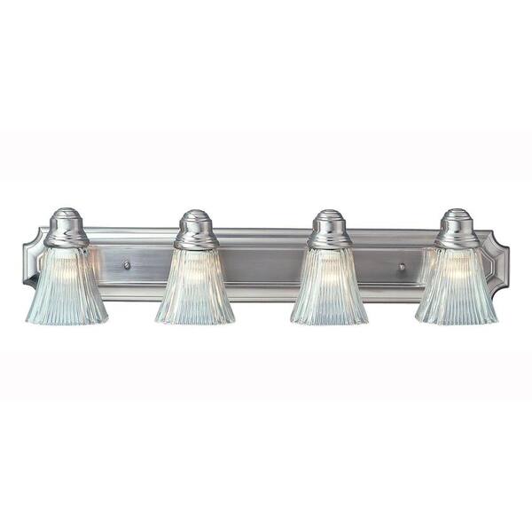 Bel Air Lighting 4-Light Brushed Nickel Bath Bar Light with Clear Ribbed Glass Shades