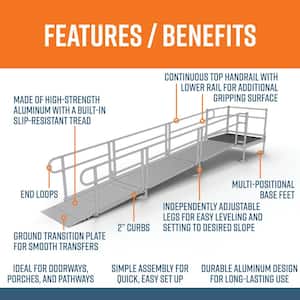 PATHWAY 16 ft. Straight Aluminum Wheelchair Ramp Kit with Solid Surface Tread, 2-Line Handrails and 4 ft. Top Platform