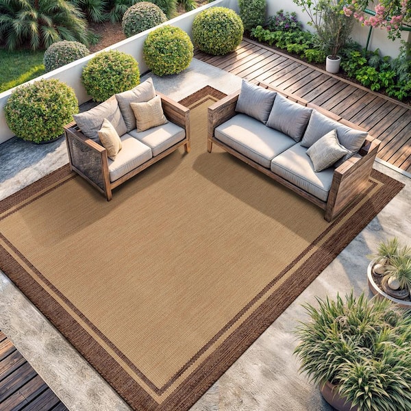 Hawaii Camel 10 ft. x 14 ft. Bordered Indoor Outdoor Area Rug