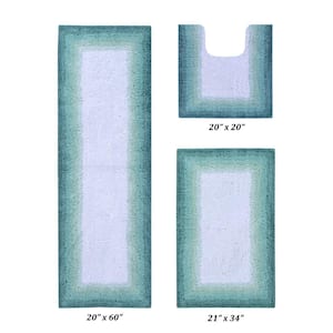 Torrent Collection Turquoise 20 in. x 20 in., 21 in. x 34 in., 20 in. x 60 in. 100% Cotton 3 Piece Bath Rug Set