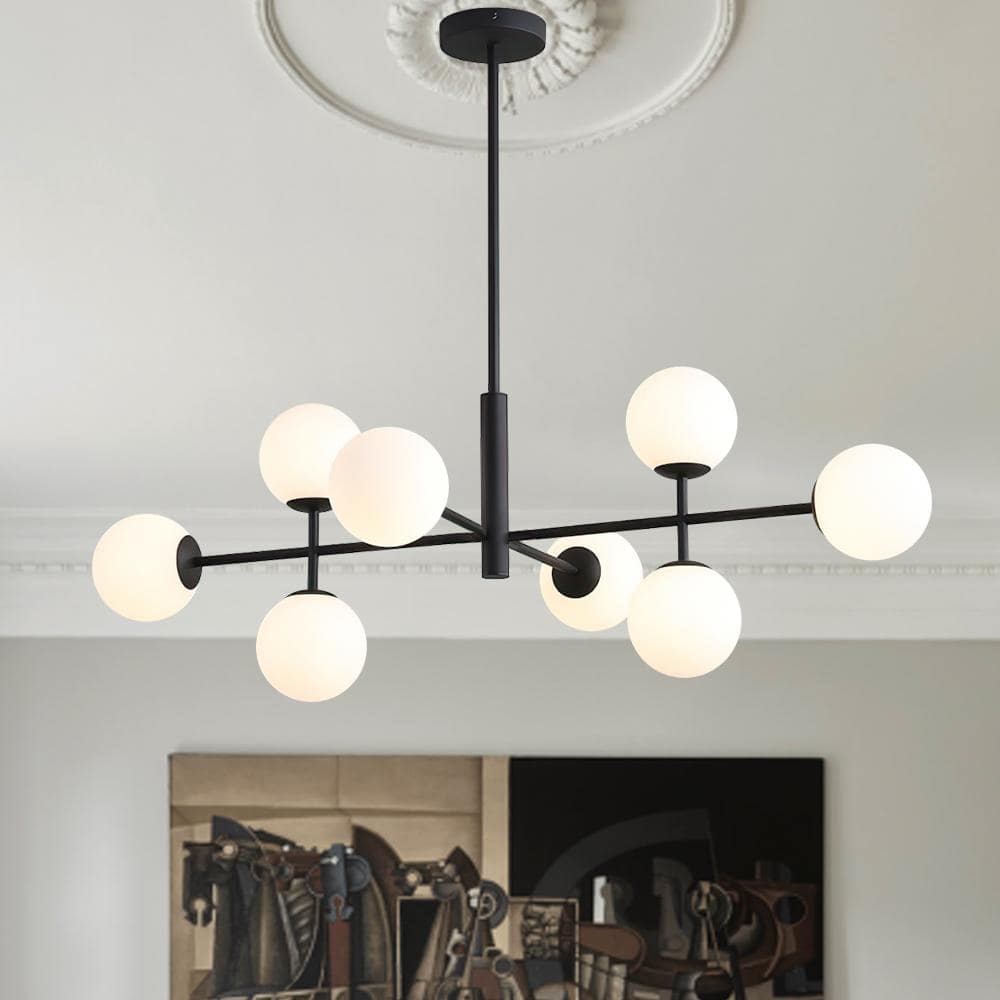 Dimma 8-Light Black 43 in. W Large Linear Chandelier for Kitchen Island with Opal Glass Shade (Bulb Not Included) price history on PriceWatchPro