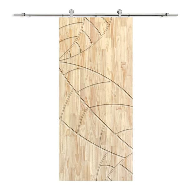 CALHOME 32 in. x 80 in. Natural Pine Wood Unfinished Interior Sliding Barn Door with Hardware Kit