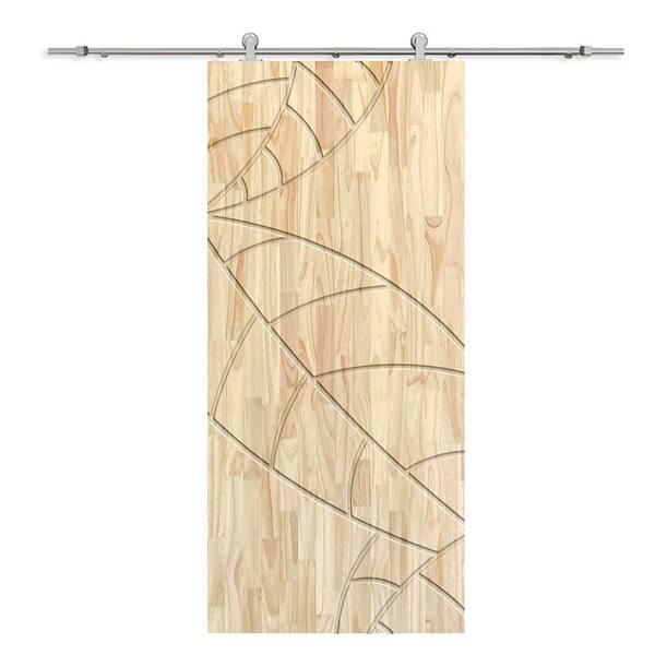 CALHOME 44 in. x 84 in. Natural Pine Wood Unfinished Interior Sliding Barn Door with Hardware Kit