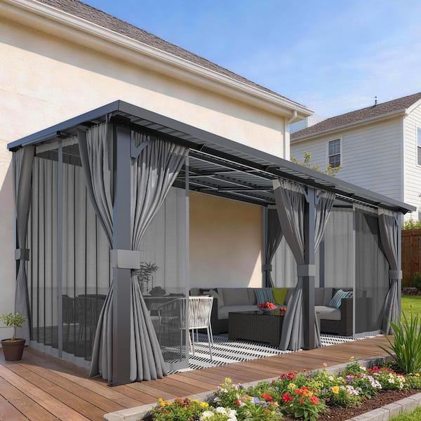 AECOJOY 16 ft. x 10 ft. Metal Outdoor Lean to Wall-Mounted Hardtop