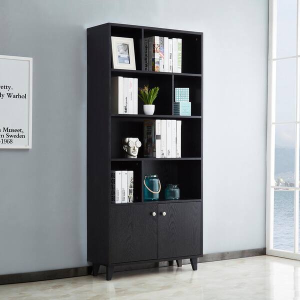 68 In H Black Wood 4 Shelf Bookcase, Office Depot Bookcases With Doors