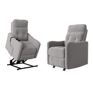 Tufted Manual Rocker Recliner and Power Lift Recliner Chairs in Platinum Gray Velour (Set of 2)
