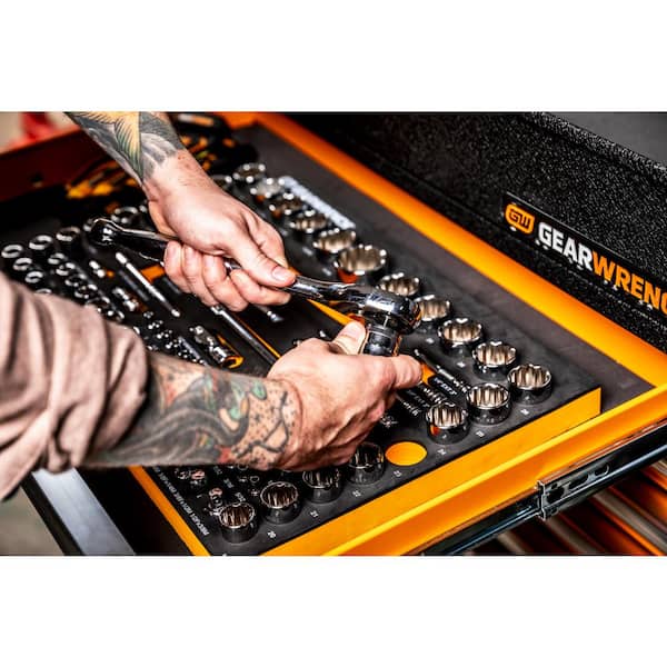 GEARWRENCH 90T 1/4 in., 3/8 in., 1/2 in. 90T SAE/MM Mechanics Tool Set with EVA Foam Tray (83-Pieces)