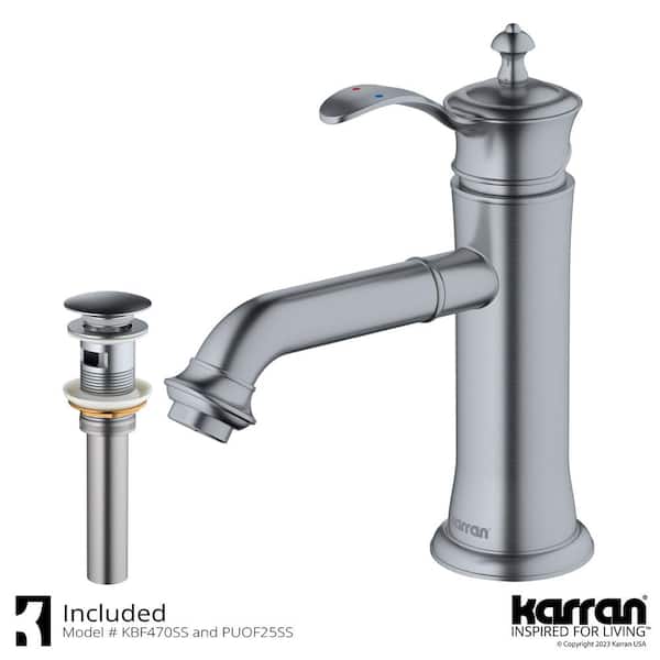 Vineyard Single Handle Single Hole Basin Bathroom Faucet with Matching Pop-Up Drain in Stainless Steel