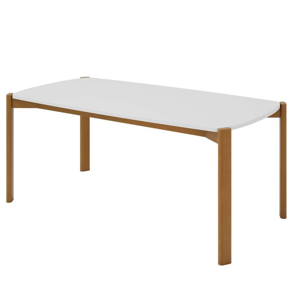 Matte White Rectangular Dining Table with Eucalyptus Wood Legs