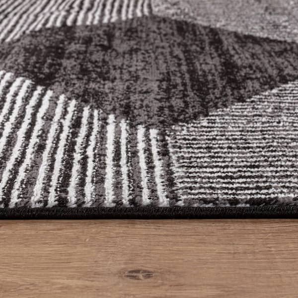 Geometric Stripe Black 7 ft. 10 in. x 10 ft. Area Rug