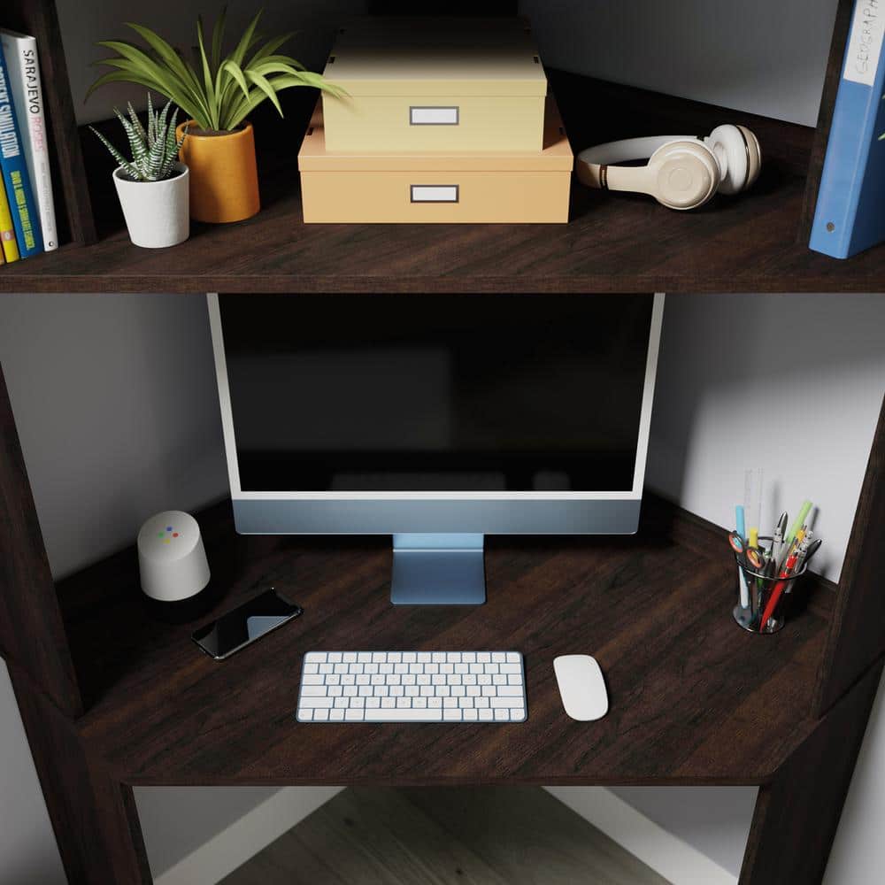 Cinnamon Cherry Corner Desk with Hutch and Shelves
