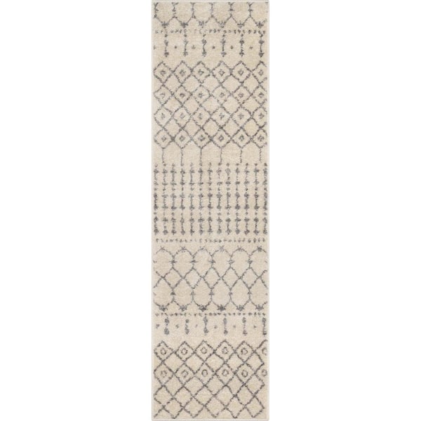 Well Woven Ivory Grey 2 ft. x 7 ft. 3 in. Mystic Colette Moroccan Trellis Runner Area Rug