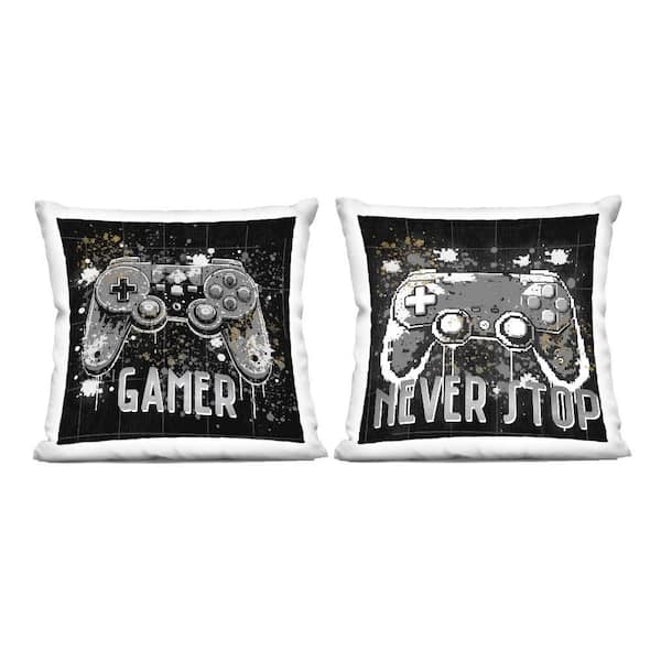 Stupell Industries Never Stop Modern Gamer Black Abstract Polyester 18 in. X 18in. Throw Pillow, Set of 2