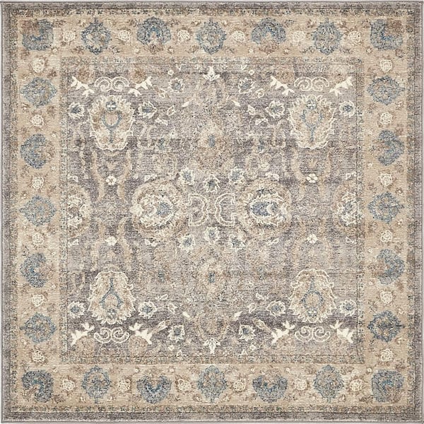Unique Loom Salzburg Gaisberg Gray 5' 0 x 5' 0 Square Rug