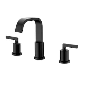 Contemporary 8 in. Widespread 2-Handle Bathroom Faucet with Pop-Up Drain in Matte Black