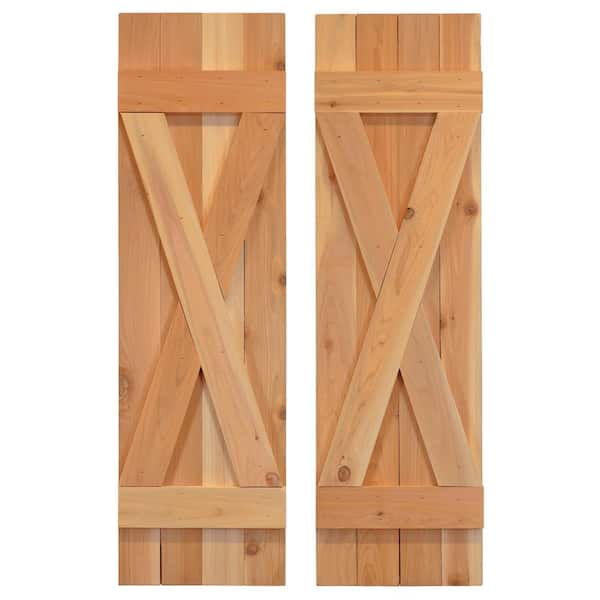 Dogberry Collections 14 in. x 60 in. Cedar Board and Batten X-Shutters Pair Dirty Blonde