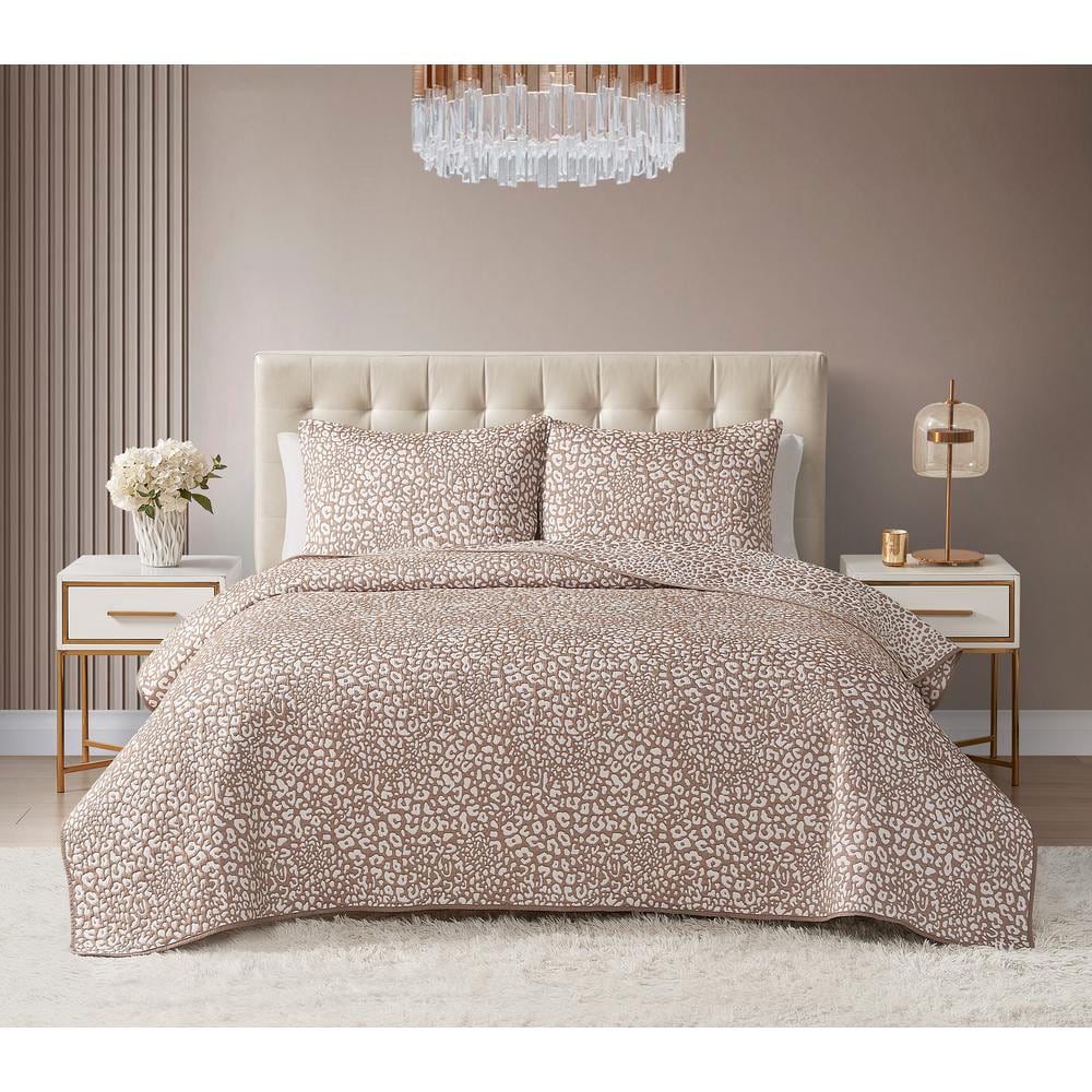 Leopard Cocoa 3-Piece All-Season Soft Woven Matelasse Jacquard Reversible C
