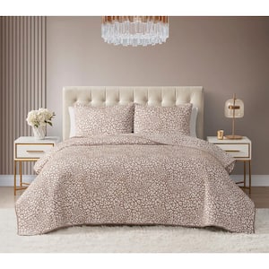 Leopard Cocoa 3-Piece All-Season Soft Woven Matelasse Jacquard Reversible Cotton Blend Quilt Set - Full/Queen