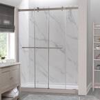 Lagoon 60 in. x 76 in. Right Drain Alcove Shower Kit in Carrara White and Brushed Nickel Hardware