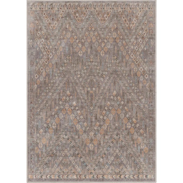 Asha Anya Vintage Tribal Ethnic Grey 5 ft. 3 in. x 7 ft. 3 in. Machine Washable Area Rug