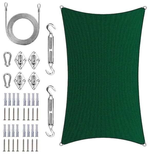 Unbranded 16 ft. x 22 ft. Rectangle Pro Ring Sun Shade Sail with Hardware Kit and Rope-Green