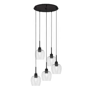 Albany 60-Watt 19.25 in. 5-Light Espresso Cord Pendant Light Smoke Bubble Glass Shade No Bulbs included